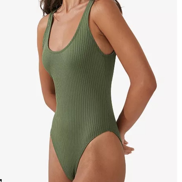 Cotton: On Body Sage Green Cheeky‎ Ribbed One Piece Swimsuit XL NWT - Picture 1 of 11